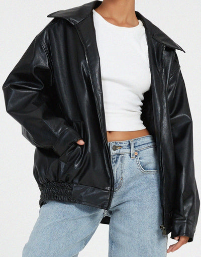 Flair - Damen Übergroß PU-Lederjacke | Herbst
