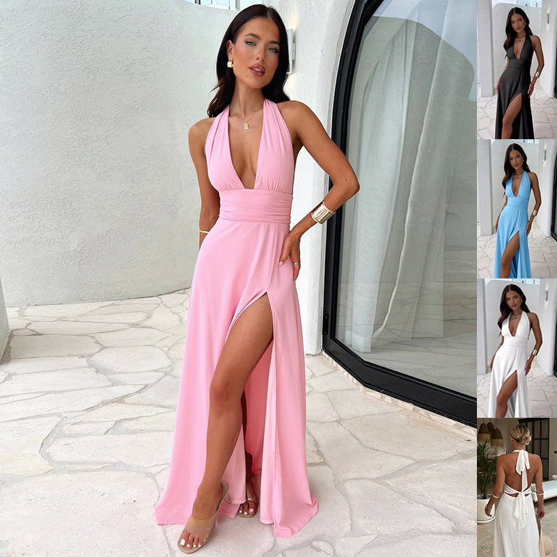 Flair - Sexy Neckholder-Kleid mit V-Ausschnitt und Schlitz