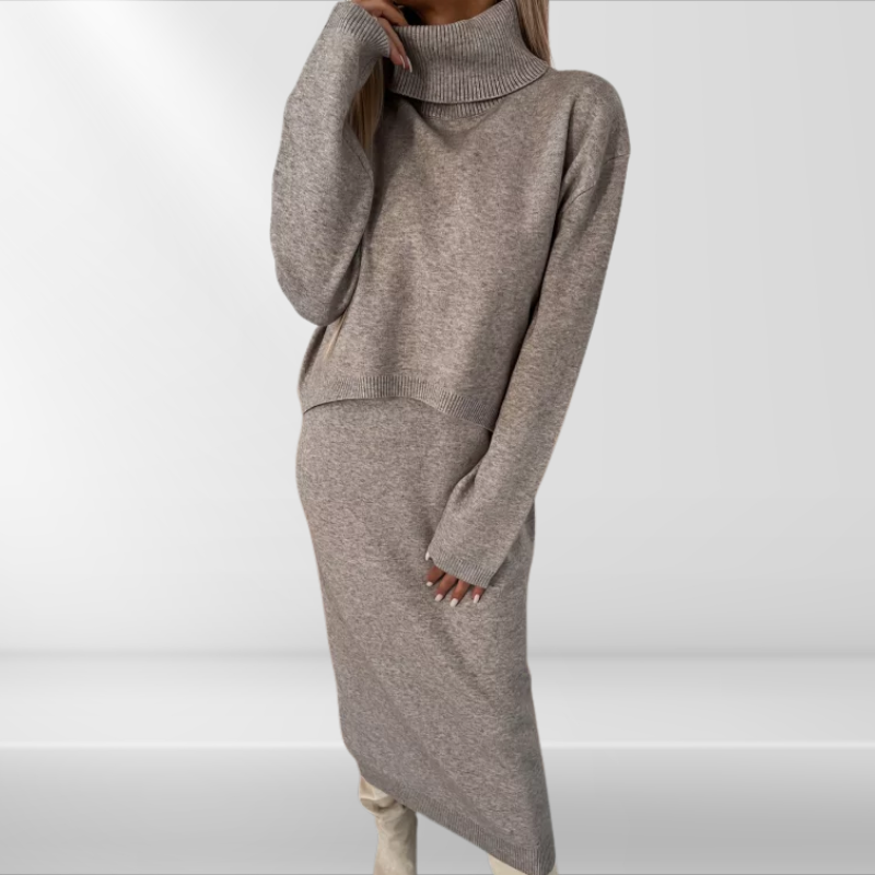 Flair - Damen Strickkleid Set mit Rollkragen | Maxi