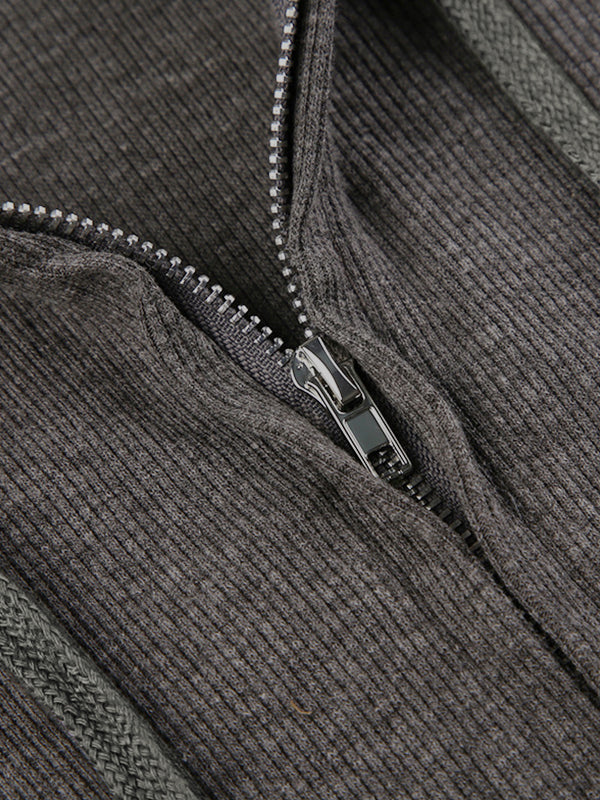 Flair - Graues Vintage Stricktop mit Reißverschluss und Kapuze | Herbst