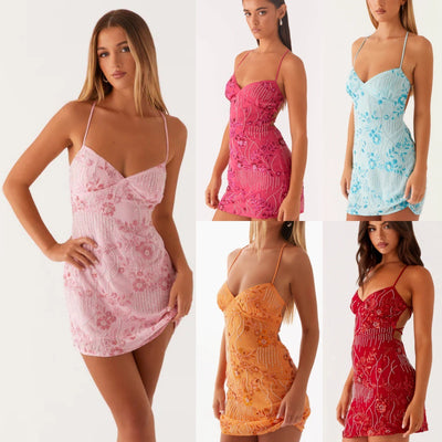 Flair - Besticktes rückenfreies Sling-Kleid