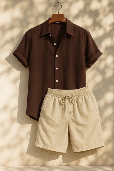 Flair - Hemd aus Leinen-Rayon-Mischgewebe & Leinen-Shorts mit Kordelzug