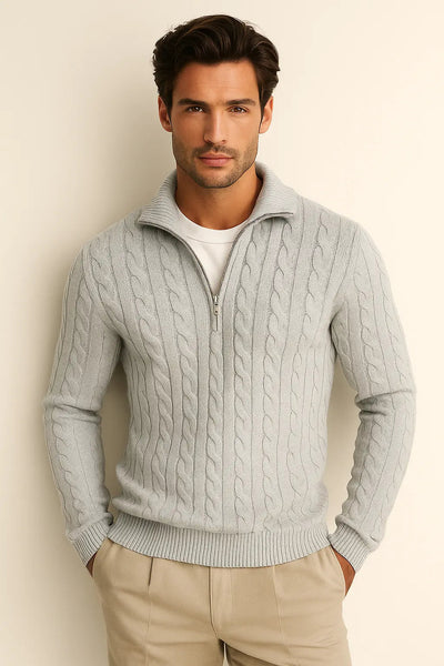 Flair - Strickpullover mit halbem Reißverschluss und Zopfmuster