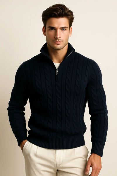 Flair - Strickpullover mit halbem Reißverschluss und Zopfmuster