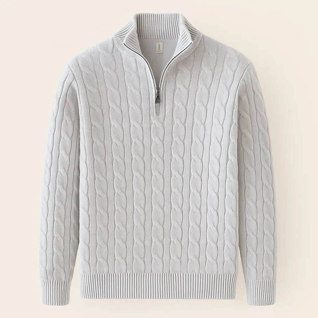Flair - Strickpullover mit halbem Reißverschluss und Zopfmuster