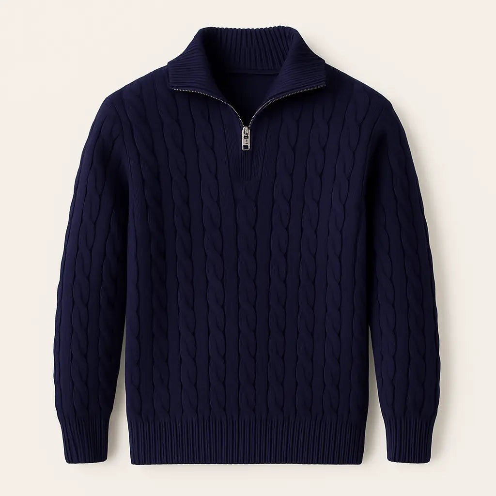 Flair - Strickpullover mit halbem Reißverschluss und Zopfmuster
