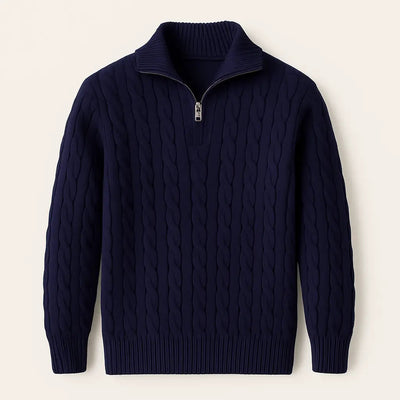 Flair - Strickpullover mit halbem Reißverschluss und Zopfmuster