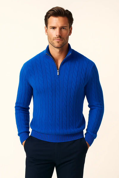 Flair - Strickpullover mit halbem Reißverschluss und Zopfmuster