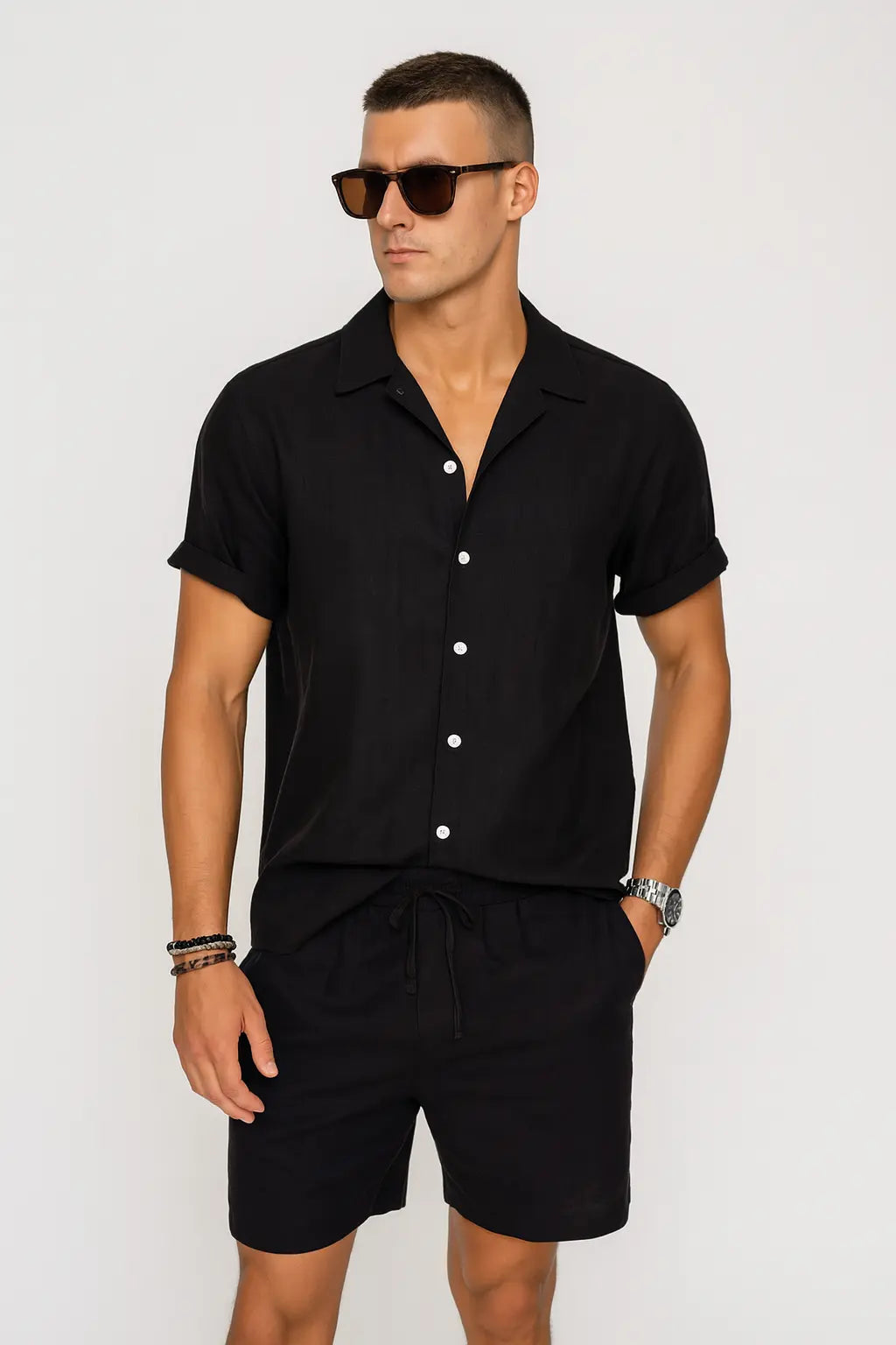 Flair - Hemd aus Leinen-Rayon-Mischgewebe & Leinen-Shorts mit Kordelzug