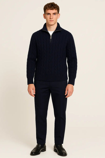 Flair - Strickpullover mit halbem Reißverschluss und Zopfmuster