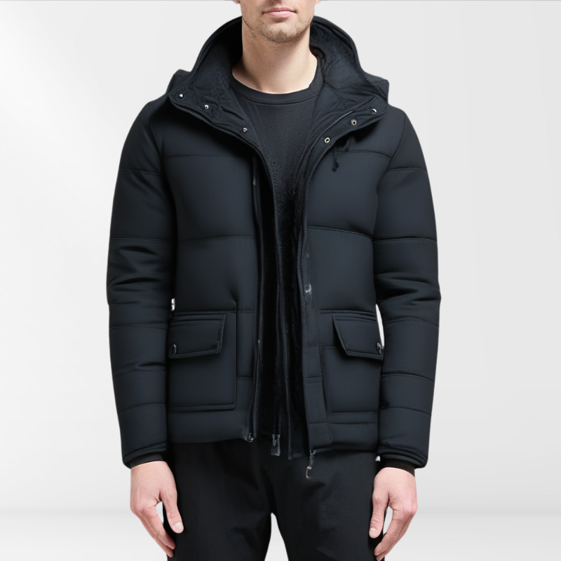 Flair - Herren Schwarzer Gefütterter Mantel | Winter