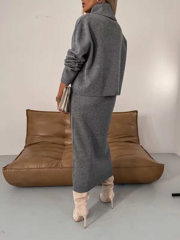 Flair - Damen Strickkleid Set mit Rollkragen | Maxi