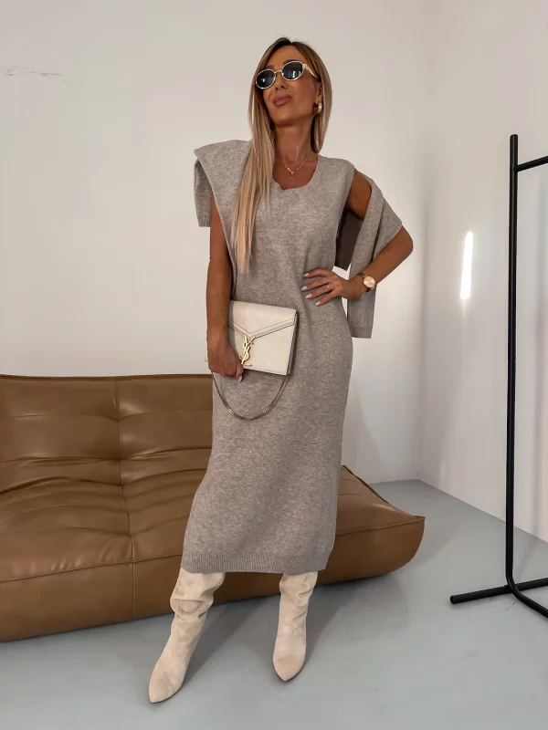 Flair - Damen Strickkleid Set mit Rollkragen | Maxi