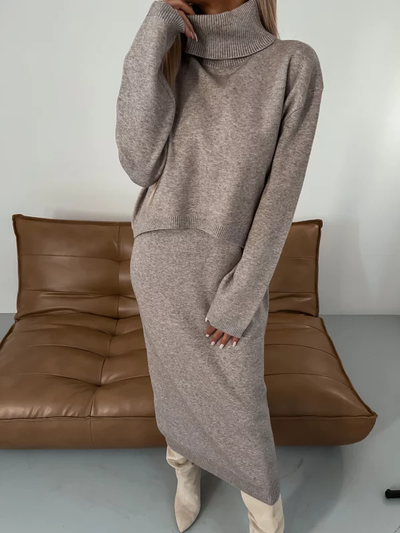 Flair - Damen Strickkleid Set mit Rollkragen | Maxi