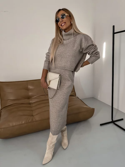 Flair - Damen Strickkleid Set mit Rollkragen | Maxi