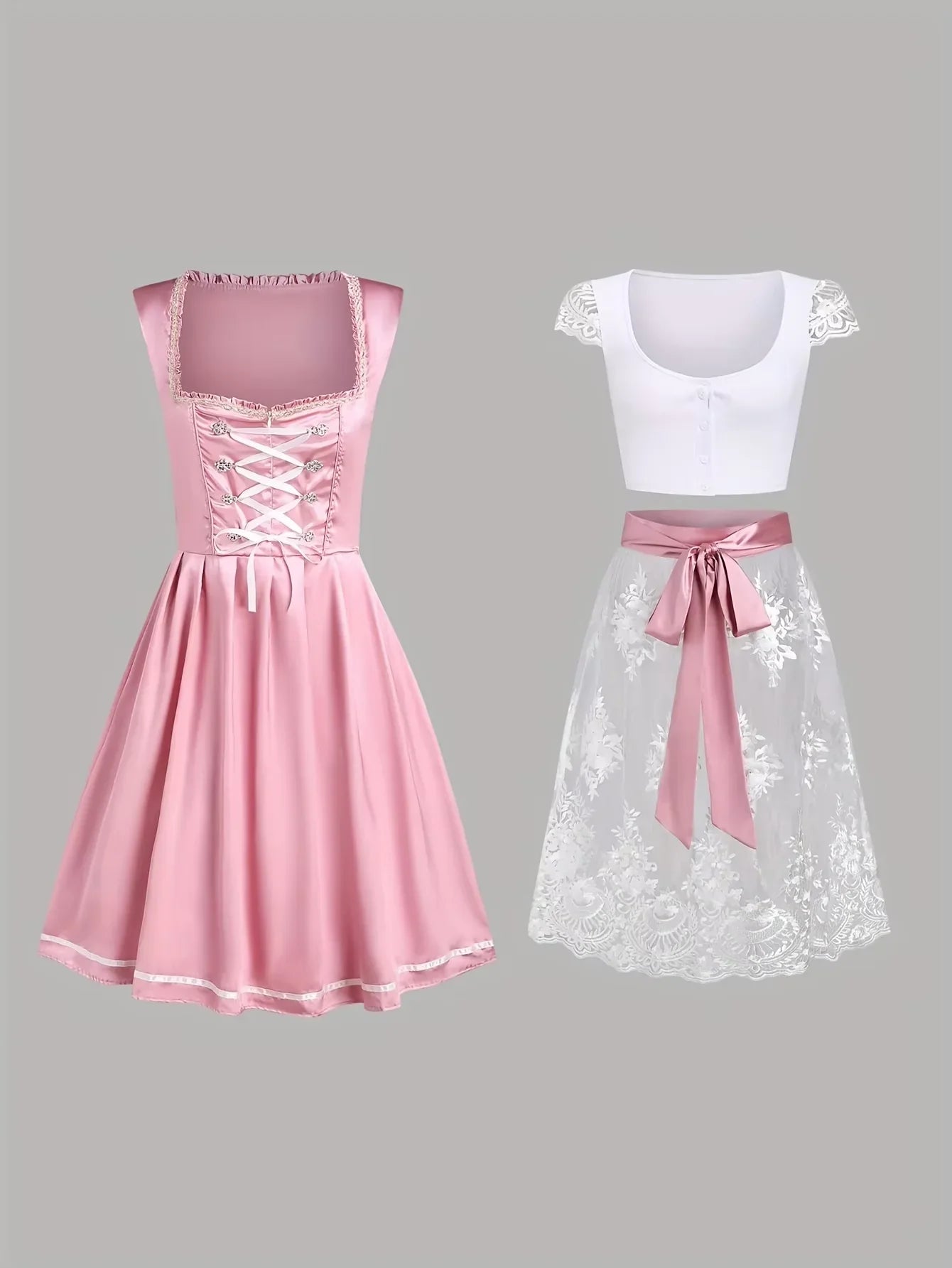 Flair - Damen Rosa Bayerisches Dirndl Kleid | Oktoberfest
