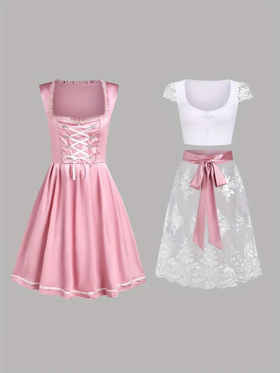 Flair - Damen Rosa Bayerisches Dirndl Kleid | Oktoberfest