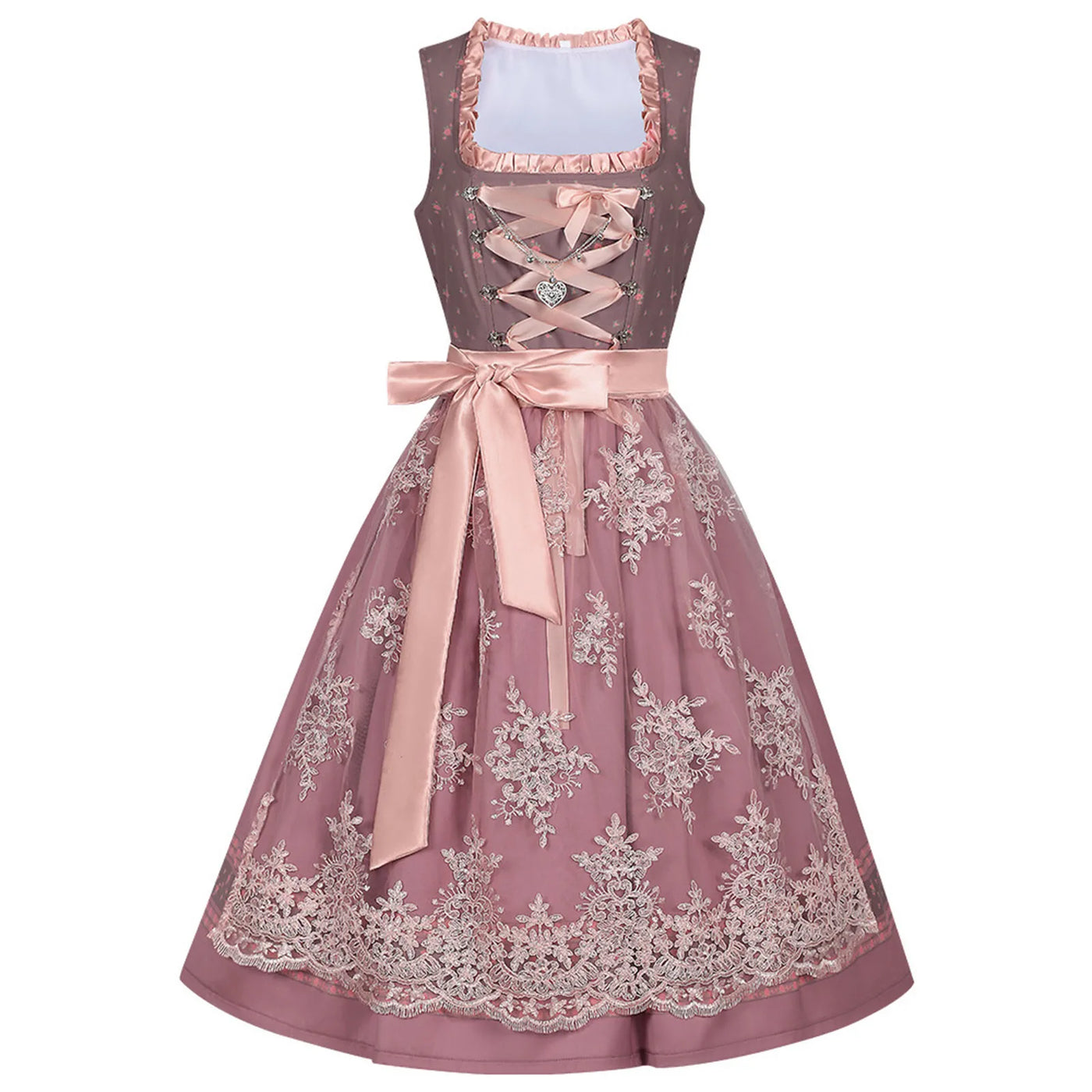 Flair - Damen Rosa Midi Dirndl Kleid | Oktoberfest