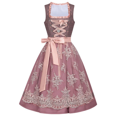 Flair - Damen Rosa Midi Dirndl Kleid | Oktoberfest