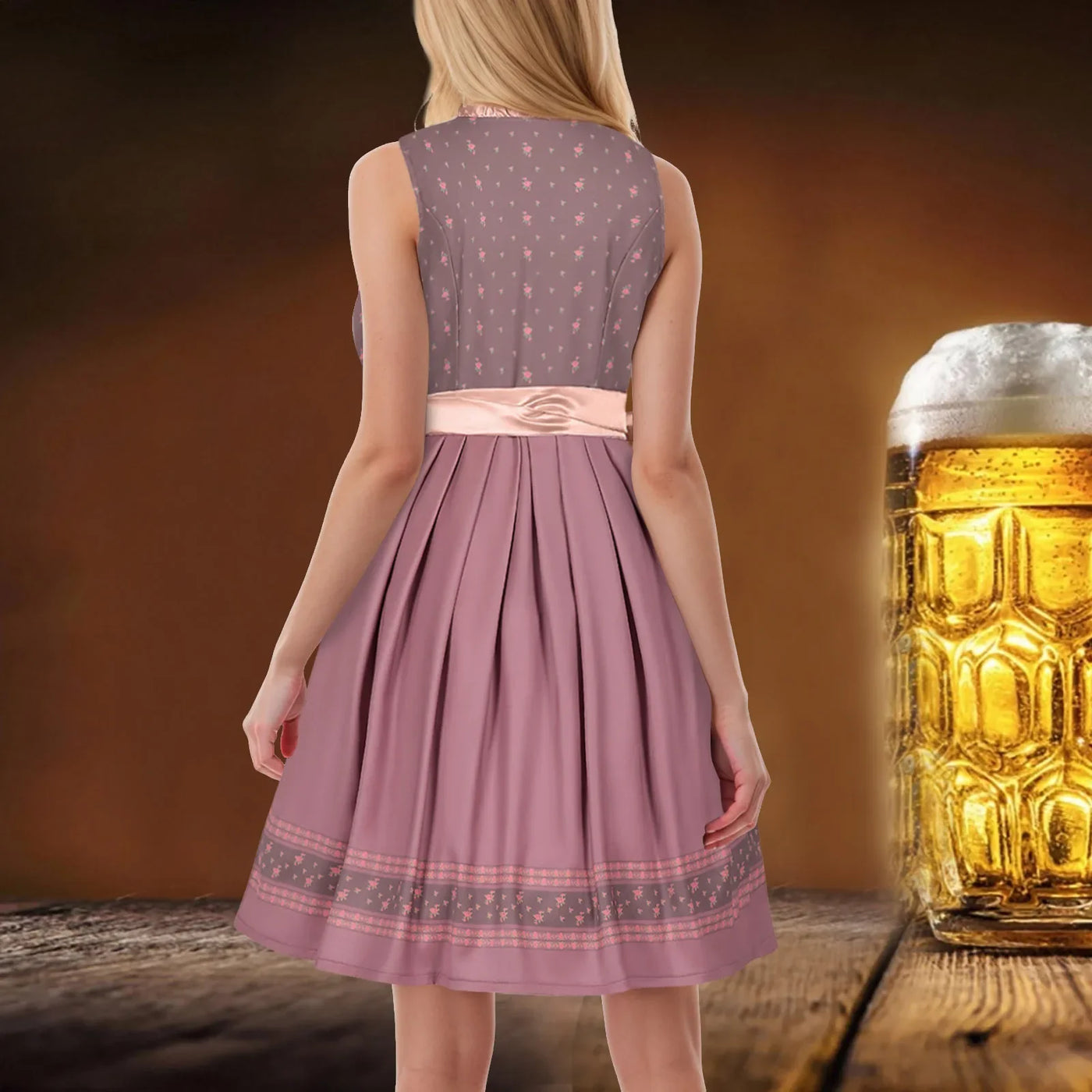 Flair - Damen Rosa Midi Dirndl Kleid | Oktoberfest
