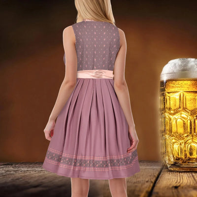 Flair - Damen Rosa Midi Dirndl Kleid | Oktoberfest