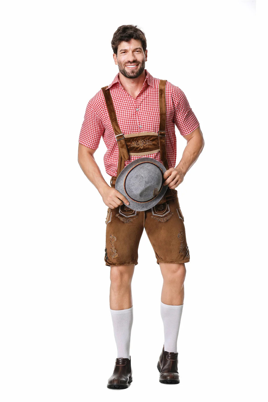 Flair - Herren Oktoberfest Trachten Set Herren – Komplettes Outfit mit Lederhosen, Hemd und Hut