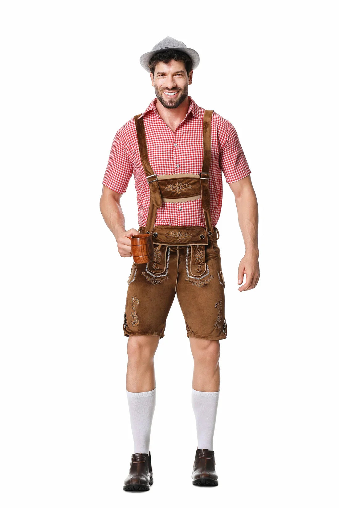 Flair - Herren Oktoberfest Trachten Set Herren – Komplettes Outfit mit Lederhosen, Hemd und Hut