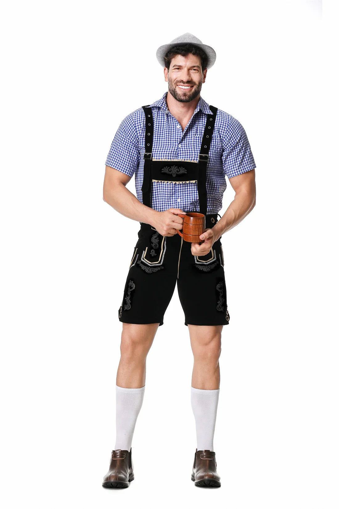 Flair - Herren Oktoberfest Trachten Set Herren – Komplettes Outfit mit Lederhosen, Hemd und Hut