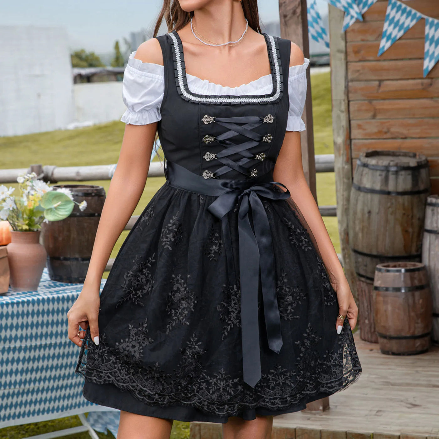 Flair - Damen Klassisches Schwarzes Dirndl Kleid | Oktoberfest