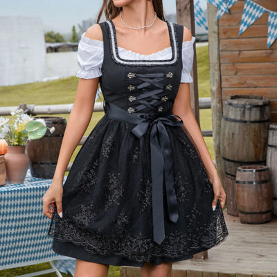Flair - Damen Klassisches Schwarzes Dirndl Kleid | Oktoberfest