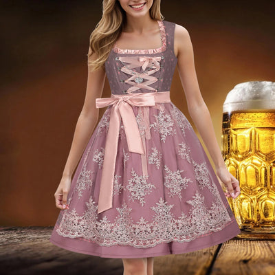 Flair - Damen Rosa Midi Dirndl Kleid | Oktoberfest