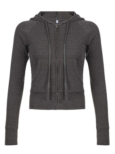 Flair - Graues Vintage Stricktop mit Reißverschluss und Kapuze | Herbst