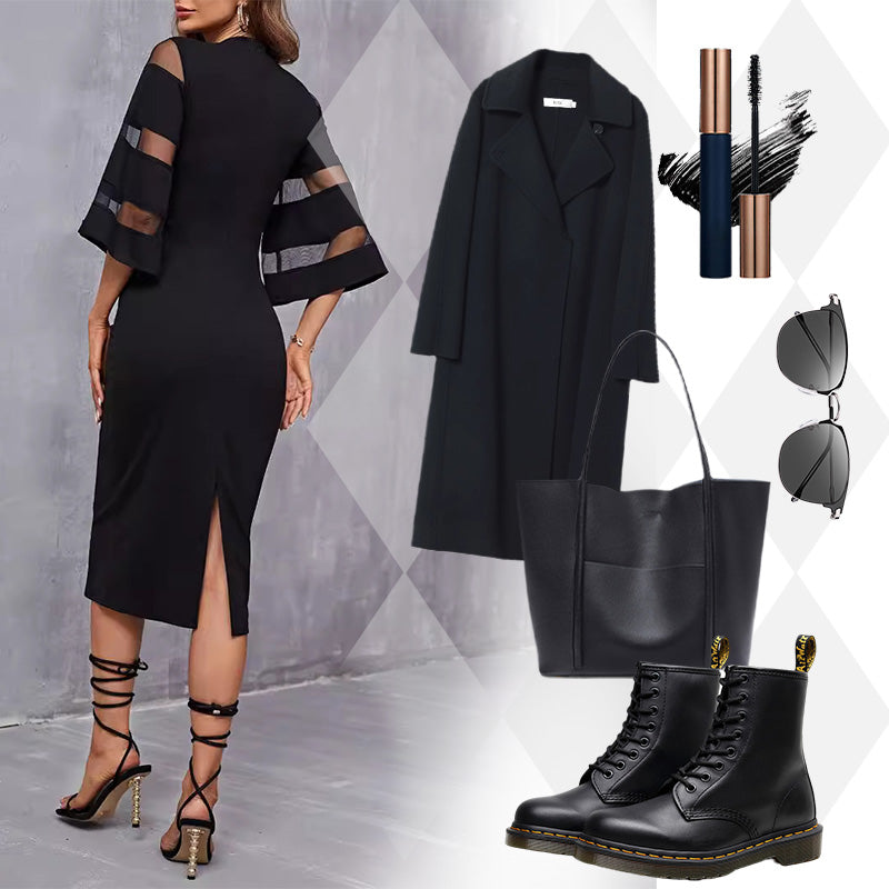 Flair - Midikleid mit transparenten Ärmeln