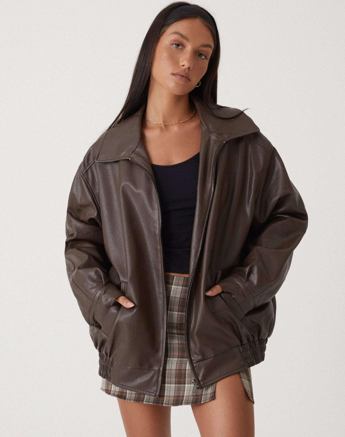 Flair - Damen Übergroß PU-Lederjacke | Herbst